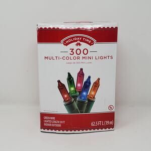 Holiday Time 300 Multi Color Mini christmas light set New in Box 62.5 Ft Green